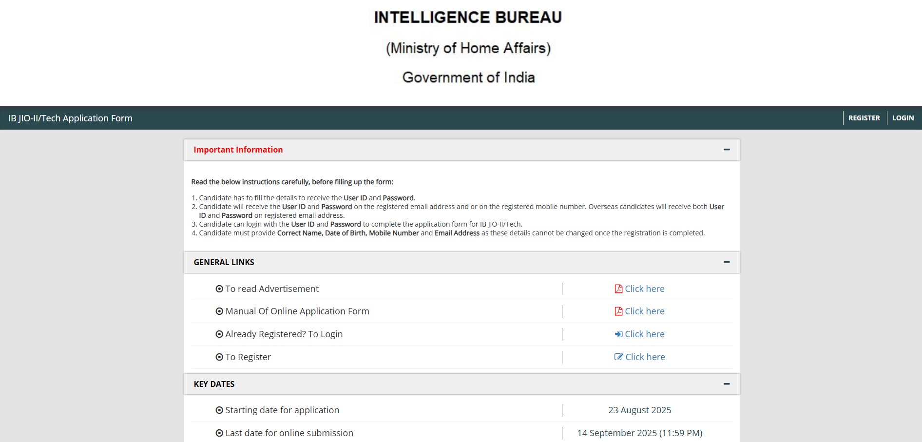 IB Junior Intelligence Officer Recruitment 2025 official notification and online application process